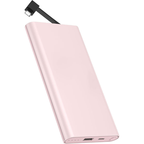 Portable Charger with Built in Cable USB C Type-C for iPhone 15 16 17 Air Plus Pro Max Samsung Galaxy S24 S23 S22 S21 S20, 10000mAh Fast Charging Power Bank USB-C Back Up Battery Pack Compatible with iPhone Samsung and Other Phones(Pink）