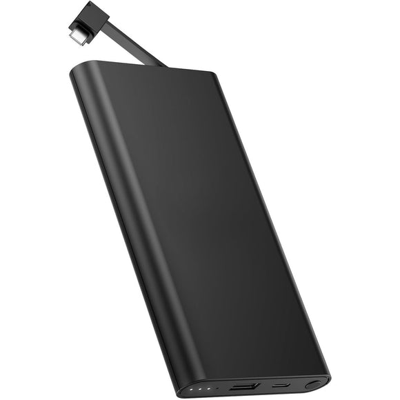 Portable Charger with Built in Cable USB C Type-C for iPhone 15 16 17 Air Plus Pro Max Samsung Galaxy S24 S23 S22 S21 S20, 10000mAh Fast Charging Power Bank USB-C Back Up Battery Pack Compatible with iPhone (Black）