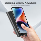 Portable Charger with Built in Cable USB C Type-C for iPhone 15 16 17 Air Plus Pro Max Samsung Galaxy S24 S23 S22 S21 S20, 10000mAh Fast Charging Power Bank USB-C Back Up Battery Pack Compatible with iPhone (Black）
