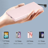 Portable Charger with Built in Cable USB C Type-C for iPhone 15 16 17 Air Plus Pro Max Samsung Galaxy S24 S23 S22 S21 S20, 10000mAh Fast Charging Power Bank USB-C Back Up Battery Pack Compatible with iPhone Samsung and Other Phones(Pink）