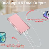 Pink Power Bank Fast Charging 20W High-Speed Portable Charger 10000mAh USB-C Back Up Battery Pack Powerbank for iPhone 16 15 14 13 12 11 X XS XR Pro Max Samsung Cell Phone etc Pink Rose Gold