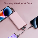 Portable Charger with Built in Cable USB C Type-C for iPhone 15 16 17 Air Plus Pro Max Samsung Galaxy S24 S23 S22 S21 S20, 10000mAh Fast Charging Power Bank USB-C Back Up Battery Pack Compatible with iPhone Samsung and Other Phones(Pink）