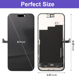 for iPhone 15 Pro Max Screen Replacement 6.7" COF LCD Sceen & 3D Touch IPS FHD Digitizer Full Assembly with Repair Tools Screen Protector Waterproof Frame Sticker for A2849, A3105, A3106, A3108
