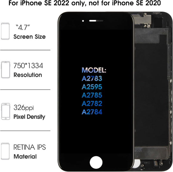 for iPhone SE 2022/SE 3 Generation Screen Replacement, Display Assembly 4.7 inch 3D Touch Screen Digitizer for A2783, A2595, A2785, A2782, A2784 with Waterproof Seal+Repair Tools+Screen Protector