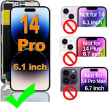 for iPhone 14 Pro Screen Replacement, 6.1-inch LCD COF Display and Touch Digitizer Full Assembly with Repair Tool Kits Waterproof Tape, Screen Protector (for Model A2890/A2650/A2889/A2892)