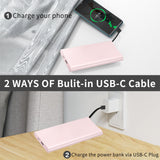 Portable Charger with Built in Cable USB C Type-C for iPhone 15 16 17 Air Plus Pro Max Samsung Galaxy S24 S23 S22 S21 S20, 10000mAh Fast Charging Power Bank USB-C Back Up Battery Pack Compatible with iPhone Samsung and Other Phones(Pink）