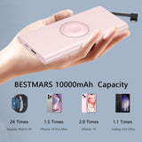 Portable Charger with Built in Cable for iPhone 14/13/12/Pro/Max/Plus, 10000mAh Fast Charging Power Bank USB-C Back Up Battery Pack Compatible with iPhone & Apple Watch(iWatch Charger 3 in 1)(Pink)