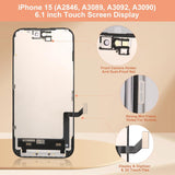 for iPhone 15 Screen Replacement 6.1" COF LCD Sceen & 3D Touch IPS FHD Digitizer Full Assembly with Repair Tools Screen Protector Waterproof Frame Sticker for A2846, A3089, A3092, A3090