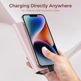 Portable Charger with Built in Cable for iPhone 14/13/12/Pro/Max/Plus, 10000mAh Fast Charging Power Bank USB-C Back Up Battery Pack Compatible with iPhone & Apple Watch(iWatch Charger 3 in 1)(Pink)