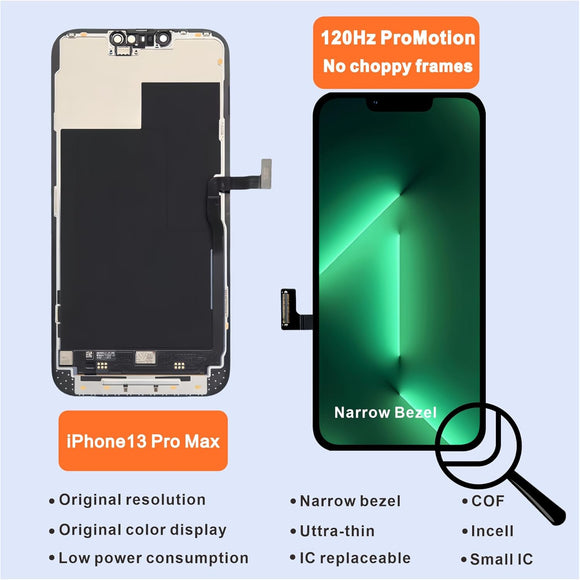 for iPhone 13 Pro Max Screen Replacement, 6.7-inch LCD COF Display, Touch Digitizer Full Assembly with Waterproof Tape, 120Hz Promotion, Screen Protector (for A2484, A2641, A2644, A2645, A2643)