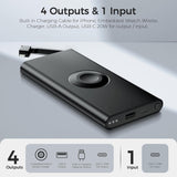 Portable Charger with Built in Cable for iPhone 14/13/12/Pro/Max/Plus, 10000mAh Fast Charging Power Bank USB-C Back Up Battery Pack Compatible with iPhone & Apple Watch(iWatch Charger 3 in 1)(Black）
