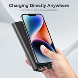 Portable Charger with Built in Cable USB C Type-C for iPhone 15 16 Plus Pro Max Samsung Galaxy S24 S23 S22 S21 S20, 10000mAh Fast Charging Power Bank USB-C Back Up Battery Pack Compatible with iPhone & Apple Watch(iWatch Charger 3 in 1)(Black）