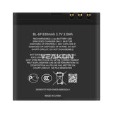 Compatible for Nokia NK 6500C_7900_Prism_7900P mobile cell phones battery BL-6P Factory wholesale and export