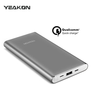 YEAKON High Capacity 10000mAh Quick Charge QC 3.0 Portable Charger Fast Speed Charging Dual Input Thin Power Bank Compatible For iPhone iPad Samsung Galaxy Mobile phone & Android Smartphone Device Space Grey